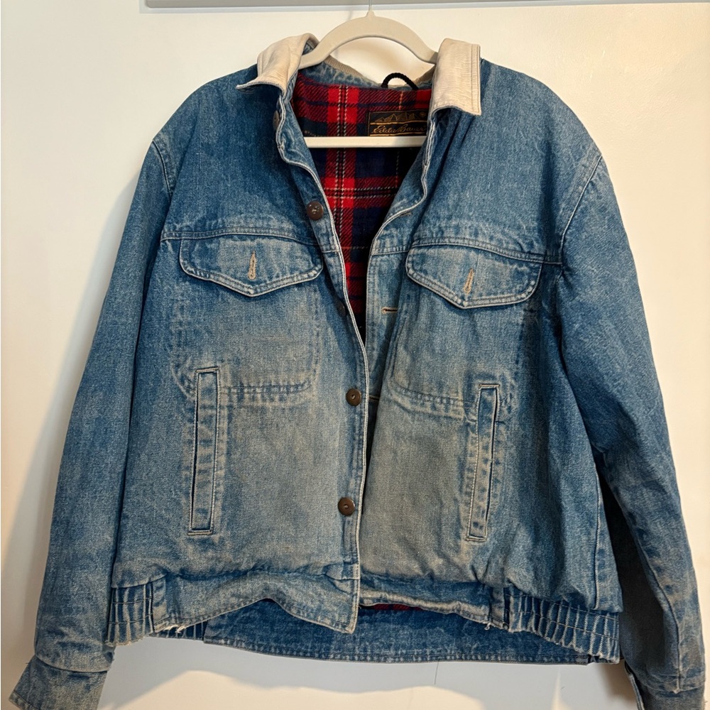 Eddie Bauer Vintage Denim Jacket with Red Plaid Lining